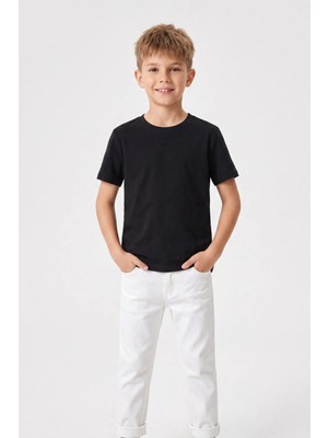Kiagu Erkek Çocuk T-Shirt Siyah Kısa Kol Tişört Basic Terletmeyen Esnek Kumaş %100 Pamuklu Mevsimlik Tshirt Düz Baskısız (2-13 Yaş)
