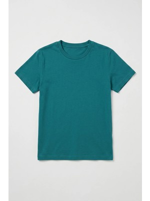 Kiagu Erkek Çocuk T-Shirt Yeşil Kısa Kol Tişört Basic Terletmeyen Esnek Kumaş %100 Pamuklu Mevsimlik Tshirt Düz Baskısız (2-13 Yaş)