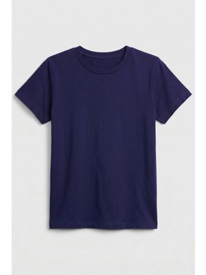 Kiagu Erkek Çocuk T-Shirt Indigo Kısa Kol Tişört Basic Terletmeyen Esnek Kumaş %100 Pamuklu Mevsimlik Tshirt Düz Baskısız (2-13 Yaş)