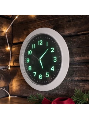 Bahat Fosforlu 3D Ahşap Rakamlı Sessiz Akar Saniye Duvar Saati Beyaz Çerçeve Çap 31 cm