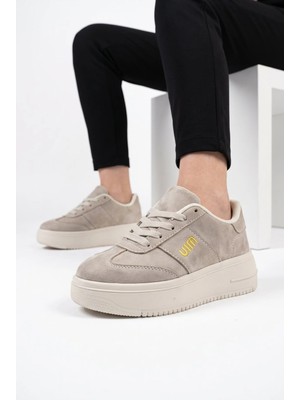 Slipcat Kadın, Süet Doku, Kalın Taban, Bağcıklı, Günlük Sneaker Ayakkabı