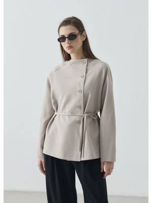 Moda Aksa 7788 Bağcıklı Dik Yk Ceket Taş