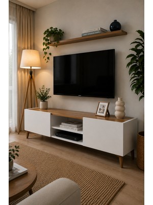 Alfa Miro Lunaria | Modern TV Ünitesi | Beyaz & Ceviz | 143 cm