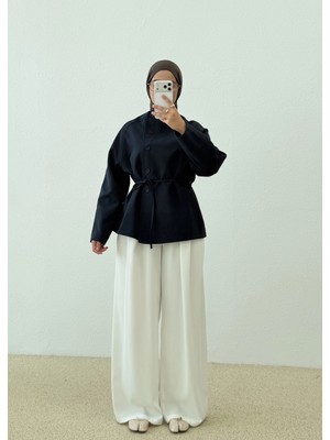 Moda Aksa 7788 Bağcıklı Dik Yk Ceket Lacivert
