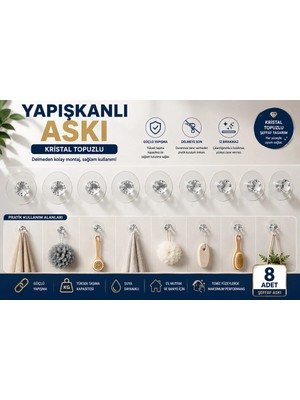 4 Adet Kristal Tasarımlı Çok Amaçlı Yapışkanlı Tutacak Buton