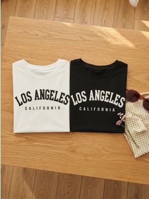 Belirtilmemiş 2'li Losangeles Baskılı Ünisex Penye T-Shirt