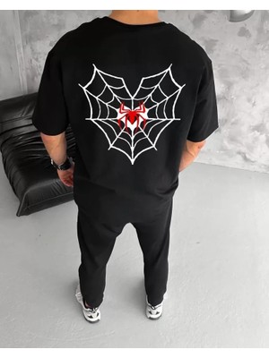 Modi Unisex Bisiklet Yaka Baskılı Oversize T-Shirt - Siyah