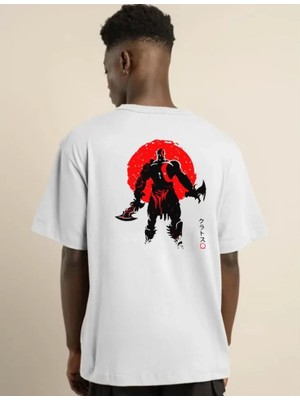 Modi Unisex Bisiklet Yaka Baskılı Oversize T-Shirt - Beyaz