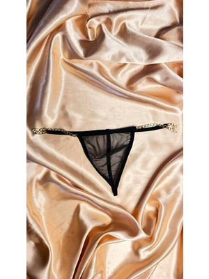 Intive Lingerie Kadın Siyah Zincir Detaylı Tül Tanga Külot