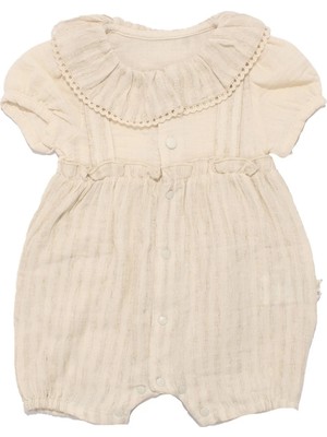 Bebegen Kız Bebek Bej Müslin Bebe Yaka Fırfırlı Çıtçıtlı Tulum