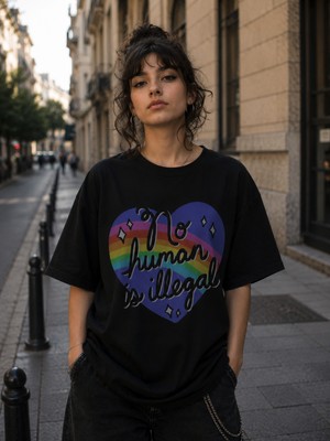 Leftist No Human Is Illegal – Oversize Unisex Tişört | Leftıst