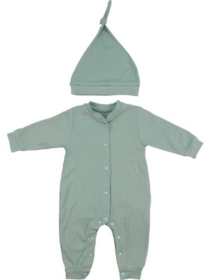 Bebegen Unisex Su Yeşili Fitilli Düğümlü Bereli Çıtçıtlı Tulum