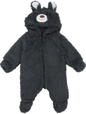 Bebegen Unisex Füme Ayı Nakışlı Kapşonlu Peluş Tulum