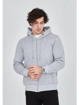 Modi Unisex Tam Fermuarlı Kapşonlu Sweatshirt - Gri