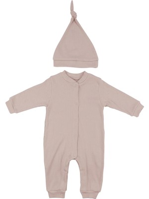 Bebegen Unisex Bej Fitilli Düğümlü Bereli Çıtçıtlı Tulum