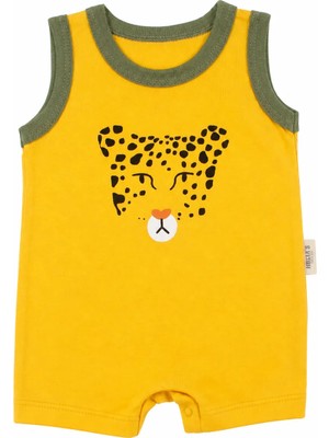 Bebegen Erkek Bebek Sarı Yeşil Biyeli Leopar Baskılı Tulum