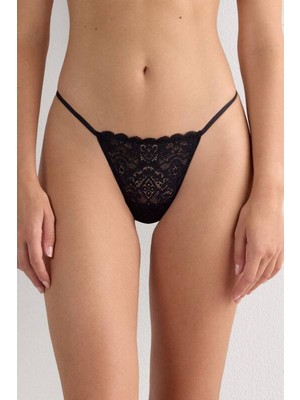 Intive Lingerie Kadın Siyah Transparan Dantel Tanga Külot