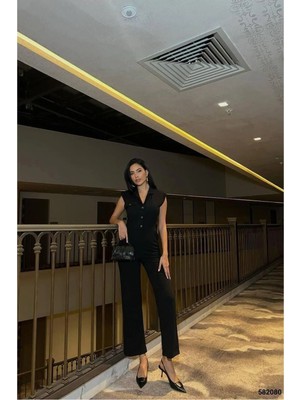 SS Home Concept Kadın Şık Detay Krep Kumaş Kısa Kollu Tulum