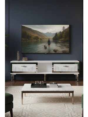 Ceneyra TSA1503BS TUNATV150 Tv Sehpası Beyaz-Silver 150CM
