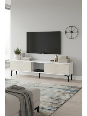 Ceneyra TSA1599BT Aplos Tv Sehpası Beyaz-Traverten 150CM