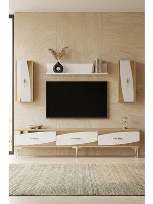 Ceneyra TVR1813DBS Elips Tv Ünitesi Safirmeşe-Beyaz-Silver 180CM