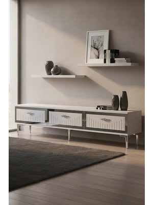 Ceneyra TSA1802BS Tuna Tv Sehpası Beyaz-Silver 180CM