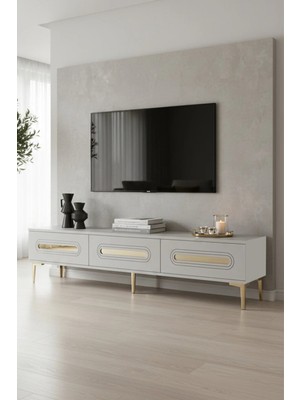 Ceneyra TSA1806BG Rany Tv Sehpası Beyaz-Gold 180CM
