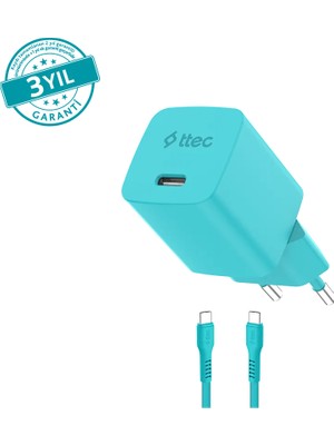 Ttec Smartcharger Gan 45W AVS Pd Seyahat Hızlı Şarj Aleti + Usb-C - Usb-C 3A 120 cm Kablo Neon