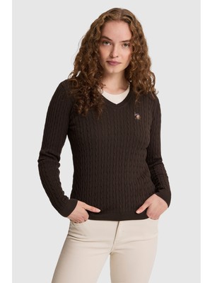 U.S. Polo Assn. Kadın Koyu Kahverengi Basic Kazak 50327575 VR084