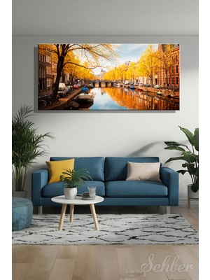 Şehber Amsterdam'ın Sonbahar Manzaralı Panoramik Yatay Kanvas Tablosu 4053