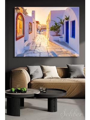 Şehber Yunanistan Santorini Adası Oia Köyü Geleneksel Beyaz Binaları yatay Kanvas Tablo 4051