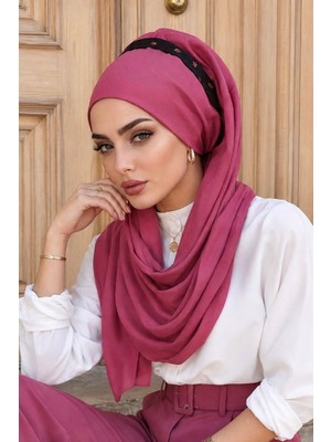 Aişe Tesettür Gülkurusu Bantlı Bandana Hazır Şal