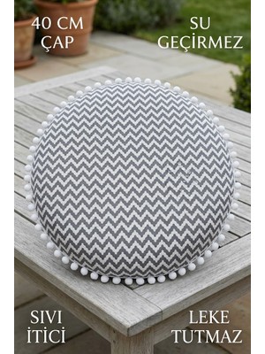 Rona Home Yuvarlak Minder 40 cm Su Geçirmez Sıvı Itici Leke Tutmaz Dekoratif Balkon Bahçe Oturma Minderi