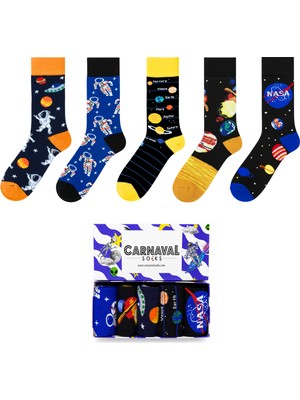 Carnaval Socks Uzay Desenli 5'li Kutulu Çorap Seti – Astronot ve Gezegenler