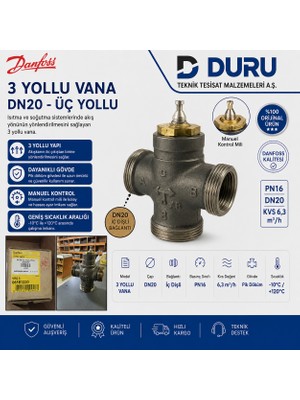 Danfoss DN20 3 Yollu Vana PN16 Isıtma Soğutma Kontrol Vanası 065B1220