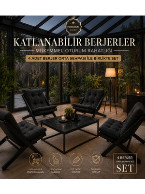 Evdera Mobilya 4lü Sehpalı Dinlenme Koltuğu Berjer Balkon Koltuğu Bahçe Kotuğu Tv Sandalyesi
