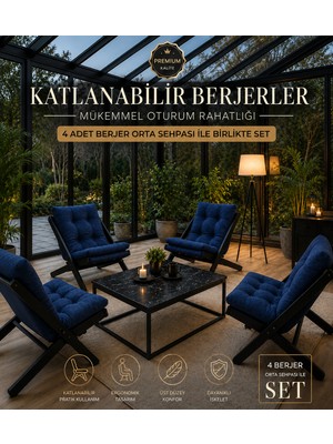 Evdera Mobilya 4lü Sehpalı Dinlenme Koltuğu Berjer Balkon Koltuğu Bahçe Kotuğu Tv Sandalyesi