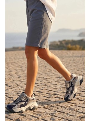 Marjin Kadın Yüksek Taban Sneaker Bağcıklı Spor Ayakkabı Edisa Lacivert