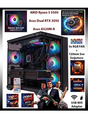 Comloji Ga-S Gaming Asus Rtx 3050 - R5 5500 - 32GB Ram - 512GB M.2 SSD Akvaryum Kasa Sıvı Soğutuculu Oyuncu Bilgisayarı