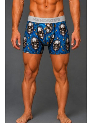 Brem Handsome Mavi Kurukafa Desenli Erkek Boxer