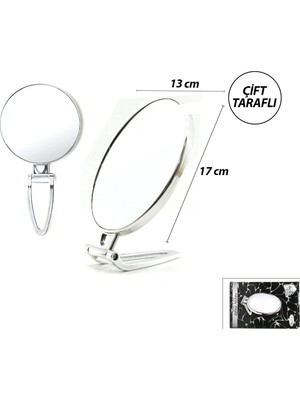 Eldenör Oval - Gümüş 6.5 INC=16.5X13CM Makyaj Aynası Çift Taraflı Katlanır Ayaklı BX40
