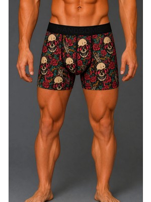 Brem Handsome Çiçekli Kurukafa Desenli Erkek Boxer