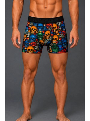 Brem Handsome Renkli Kurukafa Desenli Erkek Boxer