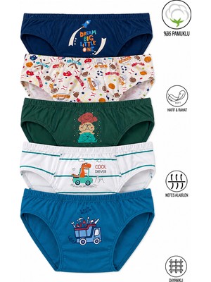 Özkan 31801 5'li Paket Erkek Çocuk Karışık Renkli Desenli Pamuklu Yumuşak Rahat Slip Külot
