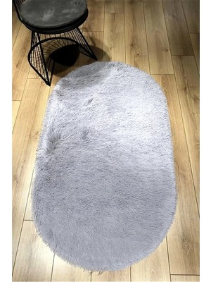 Evoris Gri Oval Post Halı Kesme Yolluk Peluş Yumuşak Kaymaz Dot Taban