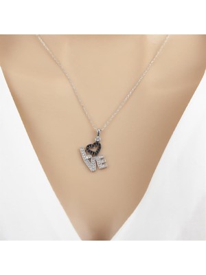 Alyansevim Love Yazılı Taşlı  925 Gümüş Kadın Kolye