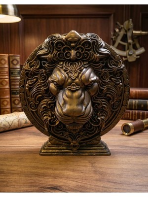 Premium Aslan Burcu Büst Heykel - Özel Tasarım Eskitme Bronz Zodyak Patron ve Yönetici Hediyesi