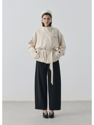 Moda Aksa 2119 Selection Bel Kemerli Ceket Vanilya