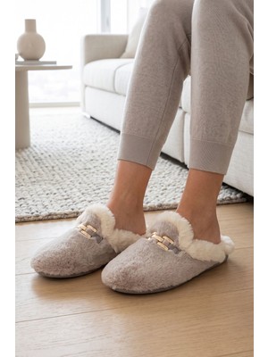 Twigy Diaz Tokalı Peluş Kadın Ev Terliği Pudra 37/41