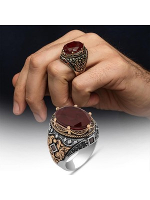 Alyansevim Oval Kırmızı Paraiba Taşlı 925 Gümüş Erkek Yüzük
